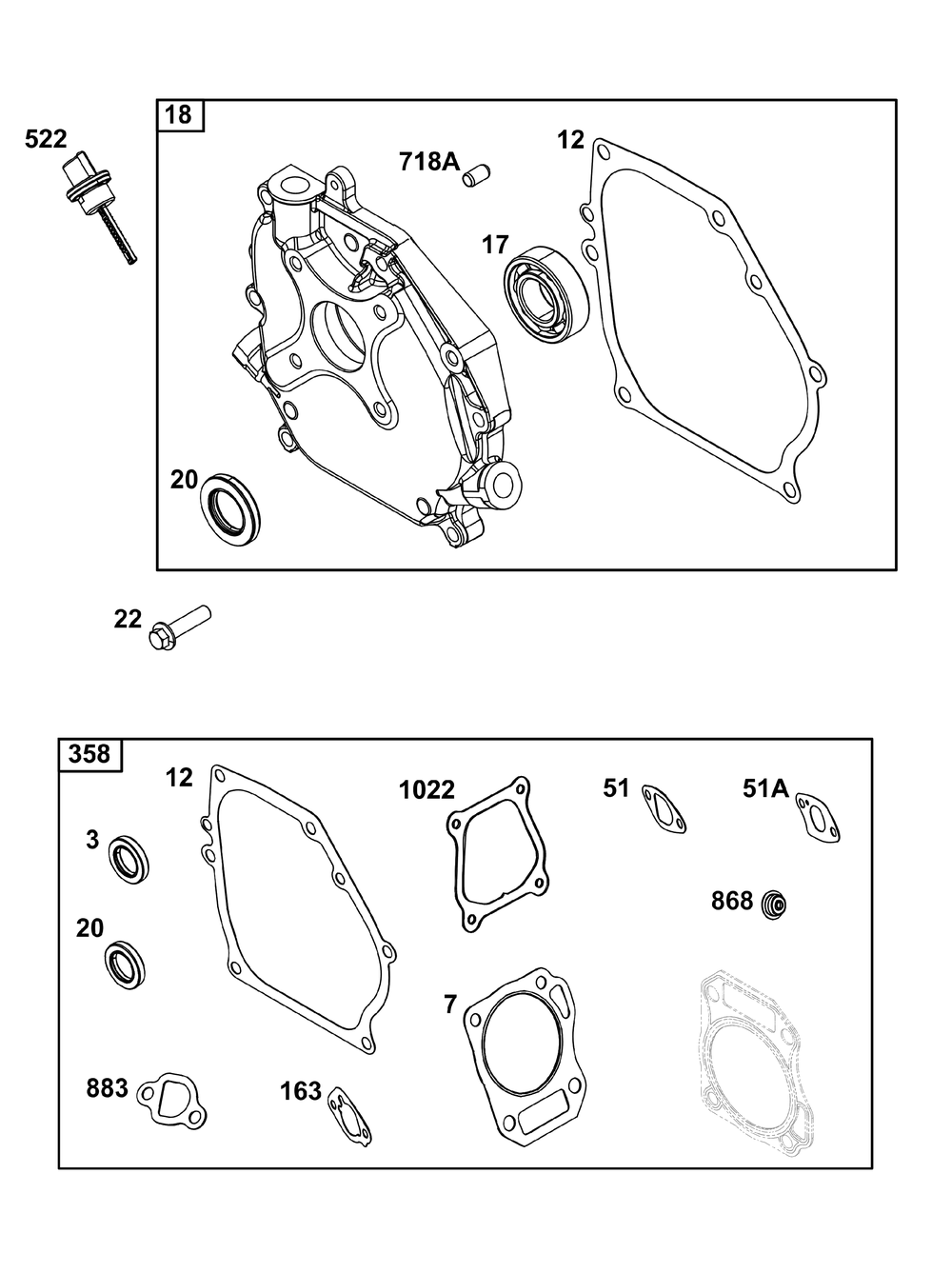 Crankcase Cover/Sump Group Diagram and Parts List for 130G32-0258-H1 100000 - 19Z999 Briggs and Stratton Engine